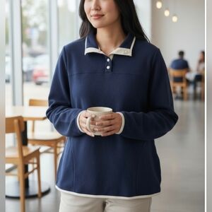 SAN JOHN'S BAY,Navy Blue Women's Shirt. Size L, 55% Cotton